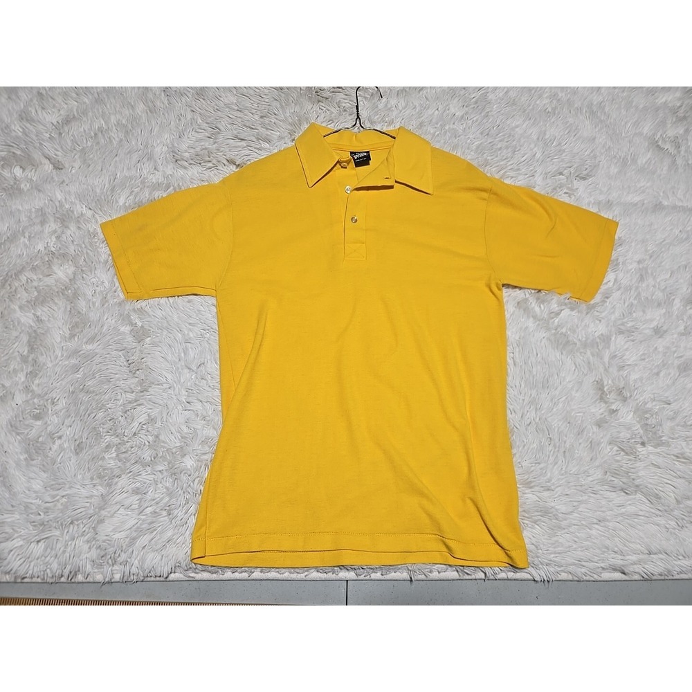 Vintage 90s Screen Stars Blank Med Polo Shirt Yellow Made USA Single Stitch NWOT